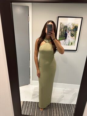 Ronny Kobo Lenox Halter Dress Sage Green Maxi Small